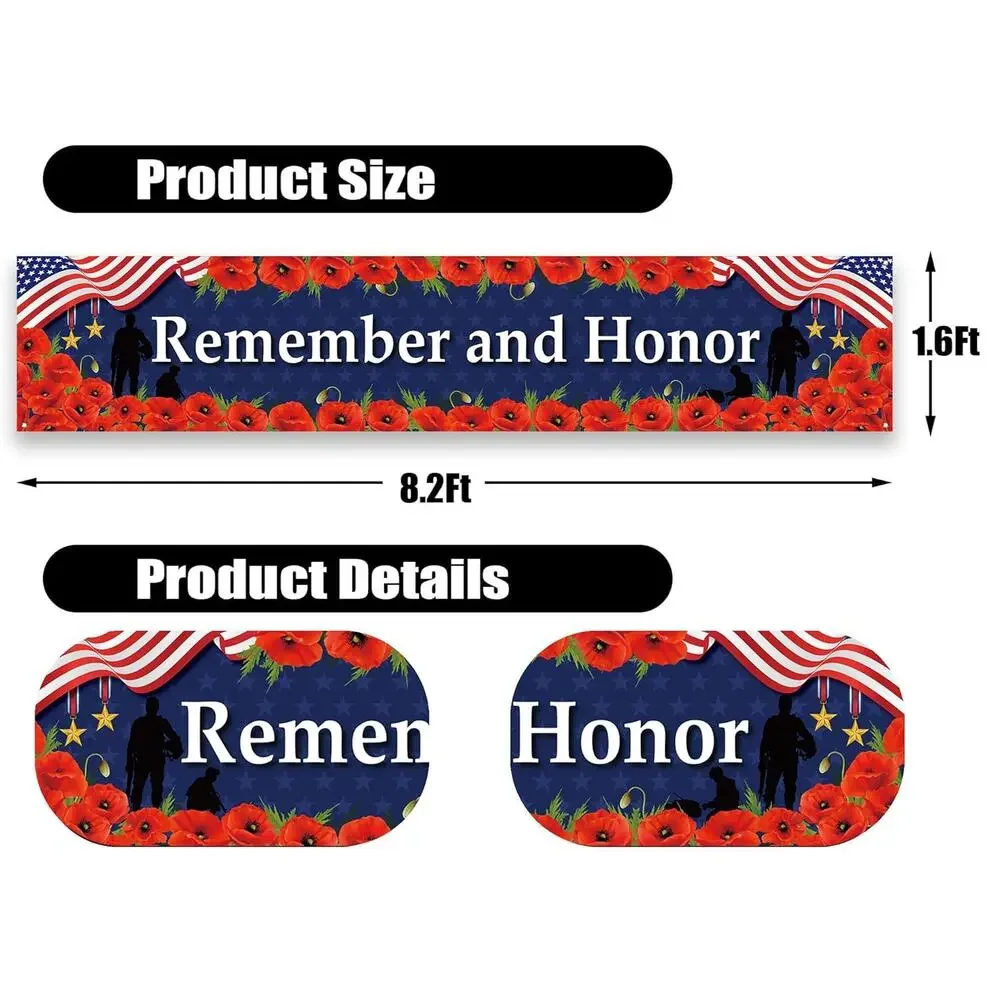 Memorial Day Fence Banner Remember Honor 4th July Patriotic Yard Decor